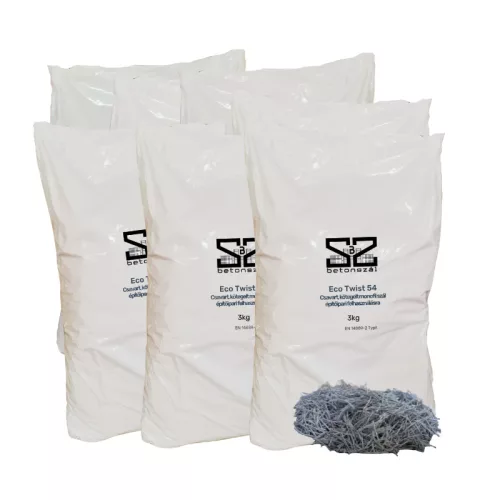 Eco Twist 54. 21 kg (7x3 kg/zsák). Csavart, kötegelt monofil szál (54 mm) - ipari padló beton készítéséhez