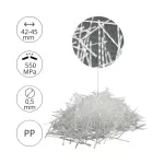 Fiber szál, beton erősítő szál. 20 kg/doboz. Statikai makrószál (42-45 mm) adalék betonozáshoz acélháló helyett