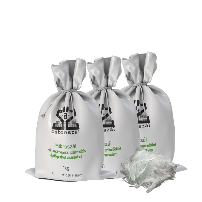 Image of Polipropilén mikroszál betonhoz, beton adalékszál. 1 kg/csomag. Beton mikroszál (25 mm) - a repedésmentes kivitelezéshez